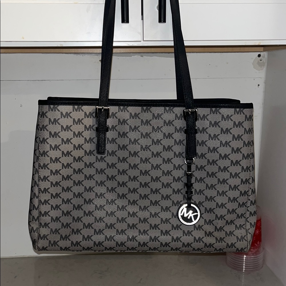 Michael Kors Black and Gray Monogram Tote